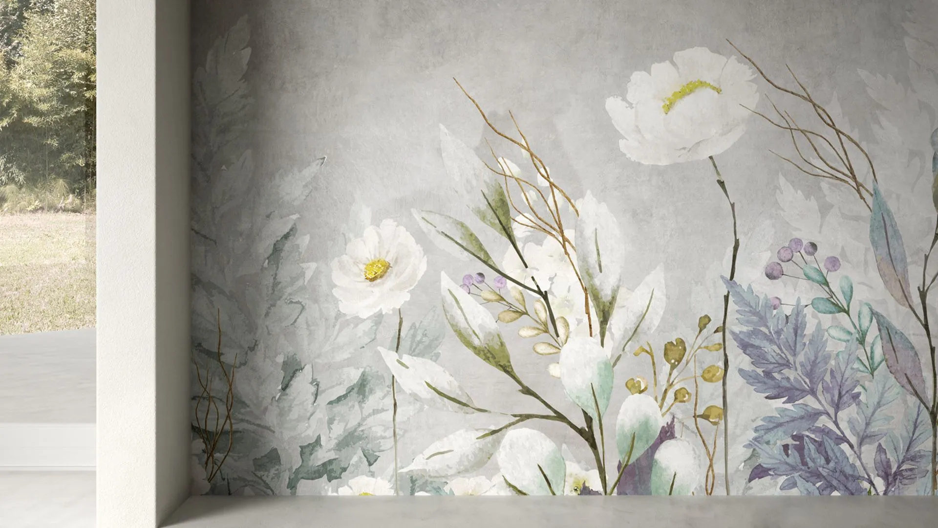 carta da parati con fiori bianchi